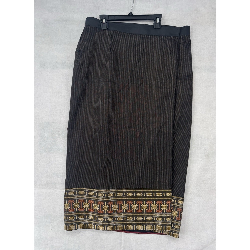 Vintage Black & Gold Wrap Skirt Sarong 33"Waist Adjustable Hook Closures Boho